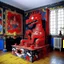 Placeholder: A Japanese palace with a red fire dragon painted by Jean Dubuffet