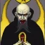 Placeholder: Nosferatu with yellow eyes with fleshy tentacle hair beard grey skin and red fangs as a Russian Orthodox