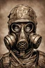 Placeholder: warrior portrait, Bronze metal gas-mask, comic style