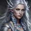 Placeholder: dungeons and dragons female dragonic sorcerer, silver in a long braid hair, blue-gray eyes with patches of silver dragon scales on her face
