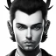 Placeholder: masterpiece - face - anime boy - black long hair - portrait- white iris - white horns on head - sharp eyes - handsome