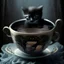 Placeholder: Luxury of fears, kitten in a teacup, macabre, sinister, eschatology, surreal, profound, dramatic, minimalism, digital photograph, fantastical, creepy