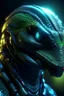 Placeholder: portrait of a lizard with cybernetic enhancements, wearing a futuristic neural interface helmet, glowing LED implants on face, cyberpunk aesthetics, highly detailed, cinematic lighting, soft shadows, emotional expression, realistic textures, 8k, HDR