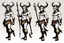 Placeholder: (PDF paper illustration by Ralph Steadman for Mini flat paper Figures to print and cut) three faun-satyr characters: “warrior,” “spell-caster” and “rogue” fantasy adventure archetypes. This is a downloadable set of paper minis that you print out, cut out and glue together yourself.