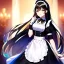 Placeholder: Clear focus, 8k, beautiful lighting, vibrant colors, girl, black long hair, vibrant golden eyes, maid, happy to see you,