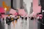 Placeholder: White, pink, and grey Abstract painting, city, people, impressionism painting