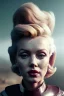 Placeholder: Ultra Realistic retro sci-fi scene, portrait, blonde woman, sweet young Marilyn Monroe face, perfect iris, tight latex coat, Strange planet background, Retro sci-fi style helmet, plants, birds, fog, rain, soft color, highly detailed, unreal engine 5, ray tracing, RTX, lumen lighting, ultra detail, volumetric lighting, 3d, finely drawn, high definition, high resolution.