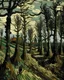 Placeholder: A black woods filled with windmills painted by Vincent van Gogh