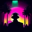 Placeholder: The silhouette of a musical performer in the spotlight. - very noticeable shadows - very realistic details - style: "synthwave"