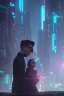 Placeholder: Science fiction, cyberpunk, couple girl and guy, love at first sight, city street