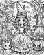 Placeholder: a cute halloween fairy tales illustration, 4k resolution, cartoon-sticker style with clear lines on a pure white background suitable for a children's coloring book.