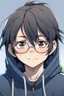 Placeholder: An anime boy with glasses, fluffy black hair, wearing a hoodie