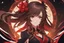 Placeholder: woman with long brown hair and red eyes from Genshin Impact, intricate background, intricate face, pyro archon, anime style, dynamic composition