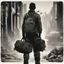 Placeholder: man with duffle bag, comic book, icon, silhouette, black, post -apocalyspe