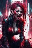 Placeholder: beautiful cyberpunk girl, face distorted with pain, screaming, tears streaming from eyes, siting pose, fullbody, splashes blood, behind guts rising from the ground, intricate, darkred tones,