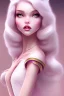 Placeholder: Snow white, beautiful, soft, straight and long and blonde haire, background pink and brillante, suit transparent pink, bkues eyes