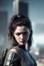 Placeholder: portrait,beautiful gun hold girl robot, post-apocalyptic in a cyberpunk city, realistic, intriacte detail, sci-fi fantasy style, volumetric lighting, particales,highly detailed,cinamatic, deep