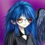 Placeholder: Anime girl Black clothes glases Blue hair angel