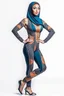 Placeholder: full body portrait of a fit princess with extremely muscular body in hijab and expensive designer swimsuit