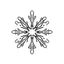 Placeholder: A black and white cute drawing of a snowflake, only outline, white background,for kids