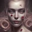 Placeholder: portrait of woman lying on satin pilow with closed eyes and cobwebs on her face, hands crossed on chest holding roses, 8k, high-quality, fine-detail, intricate, sharp, crisp, digital art, detailed matte, illustration, octane render, brian froud, howard lyon, Anne Dittman, Anne Stokes, Lisa Parker, Selina French