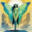 Placeholder: Hand drawn technical,full body portrait illustration , with detailed blueprints and engineering schematics of a walking Luna moth insect girl, in the comic book art style of BILL SIENKIEWICZ and JEAN GIRAUD MOEBIUS, with highly detailed facial features, drawings, and technical notation, 8k, vibrant natural colors