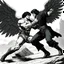 Placeholder: [comic book art by Sam Keith and Bernie Wrightson] Jacob wrestling with angel