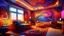 Placeholder: a vibrant depiction of psychedelic effects swirling in the air and adorning the walls of a cozy living room inside a spacious house, abstract art, vivid colors, surreal atmosphere, hallucinatory, immersive, trippy, mind-bending, ethereal, modern interior design, vibrant lighting, otherworldly ambience, 3D render, high resolution.