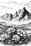 Placeholder: Flowers surrounded by mountains in the Alps, sketch drawing