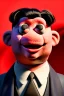 Placeholder: Waist up muppet Portrait, Kim Jong-un muppet doll, black suit, photo studio, red background, unreal engine 5, concept art, art station, god lights, ray tracing, RTX, lumen lighting, ultra detail, volumetric lighting, 3d.