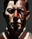 Placeholder: an abstract painting of rusted metal, 8K, a Highly detailed stunning portrait of Samurai, a realistic face, white suit, beard, and short hair, bad boy