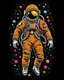 Placeholder: very details astronaut ,lost in galaxy background, Tshirt design, streetwear design, pro vector, japanese style, full design, 6 colors only, solid colors, no shadows, full design, warm colors, sticker, bright colors