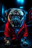 Placeholder: pug in a mega cool iron super blue + Red suit with on his arms and shoulders, hdr, (intricate details, hyperdetailed:1.16), piercing look, cinematic, intense, cinematic composition, cinematic lighting, color grading, focused, (dark background:1.1)