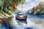 Placeholder: painting watercolor boat on the river ženska na čolnu