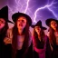 Placeholder: three witch girls,woman with a priest, beautiful, spanish inquisition, night, crowd cheering, strange lens prospective, thunderstorm, high definition, cinematic, reflections