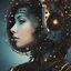 Placeholder: a close up of a person's face with dots on it, digital art, by Jason Benjamin, shutterstock, digital art, portrait of a mechanical girl, !!! very coherent!!! vector art, retro computer graphics, fractal human silhouette, robotic bust, side profile artwork, a cyborg meditating, modern - art - vector