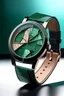 Placeholder: "Imagine an avant-garde display featuring an aventurine dial watch with a unique geometric watch face, set against a futuristic backdrop, portraying a blend of traditional craftsmanship and modern design."