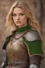 Placeholder: A beautiful woman with blond hair and green eyes. Knight, leather armor.