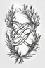 Placeholder: A flash line drawing of a infinity symbol made out of olive branches black in on white background for a tattoo design