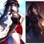 Placeholder: Clear focus, 8k, beautiful lighting, vibrant colors, girl, black hair, long hair, vibrant red eye, ponytail, messy hair, gold eye, thighs, black stockings, dress,