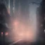 Placeholder: misty foggy area with a spirit inside in a bright asian modern city at night