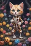 Placeholder: an oil painting of a cute colorful chibi skeleton cat, happy smiling, playing, intricate, highly detailed, matte painting, complex, storybook illustration, hyperrealistic, 4k