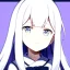 Placeholder: a close-up headshot of a kawaii shy young woman with long white hair, silver eyes with long lashes, slim delicate build, sickly complexion, soft, anime style, intricately detailed, splotchy watercolor background, adorable, cute