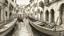 Placeholder: A masterful pencil sketch of a narrow Venetian canal, capturing the essence of the city's charm. The water shimmers with dappled sunlight reflecting off the surface, creating a dreamy ambiance. Several traditional Venetian boats are moored along the canal, while the buildings in the background exude the classic Italian architecture. The intricate shading adds depth to the scene, making it appear almost three-dimensional. The overall effect is one of tranquility and timeless beauty.