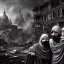 Placeholder: women, faces covered in black masks, ragged clothes, holding flag, war-torn, destroyed city in the background, 8k resolution, hyperrealistic, detailed matte painting, b&w, dynamic lighting, war, anarchy, terrorists, George Grie, Ben Goossens, Igor Morski, brian froud, howard lyon, selina french