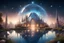 Placeholder: harmonic cosmic city with several magic and beautiful smal garden and great building, a magnificent environment, cosmic, faceted dome, crystals, lake. infinitely many details. starry sky, sparkles of light. high definition, 4k, cosmic star sky