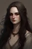 Placeholder: portrait of Cynara, the antagonist of a youth novel; she became mean after a stroke of faith, she is beautiful and has long dark hair, her appearance is like a greek goddess