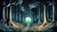 Placeholder: comic style, a mythical forest, at night