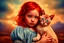 Placeholder: young red haired child with blue eyes lovingly cradles a regal blue eyed Siamese kitten in her arms, the two of them exuding an air of peace and grace. Modifiers: Award winning photography fantasy oil on canvas photorealistic very attractive dynamic lighting fantastic view ultra detailed cinematic postprocessing VRay neon Iridescent aesthetically perfect facial features Tesselated