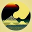 Placeholder: Ukiyo-e styled art, yin and yang sign, mountains and sun